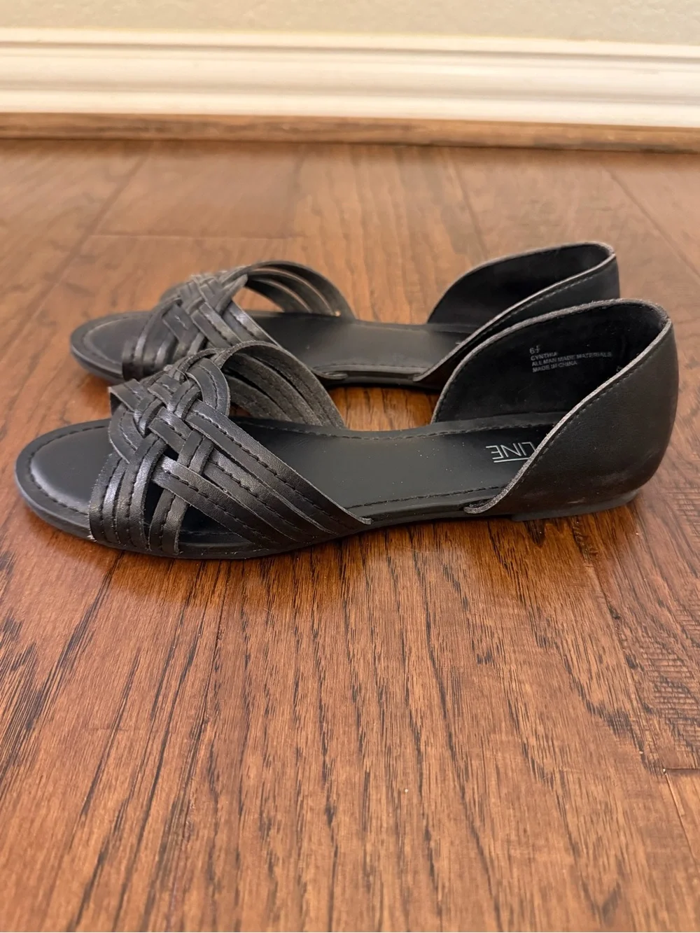 Amazon Topline Cynthia Black Braided Peep Toe Slide Sandals Women's Size 6.5